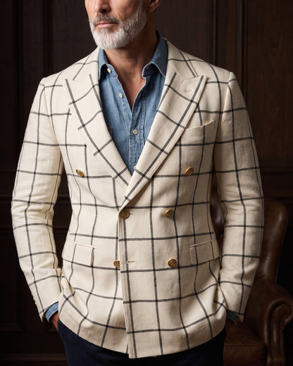 Salvatore Cotton Blend Double-Breasted Blazer